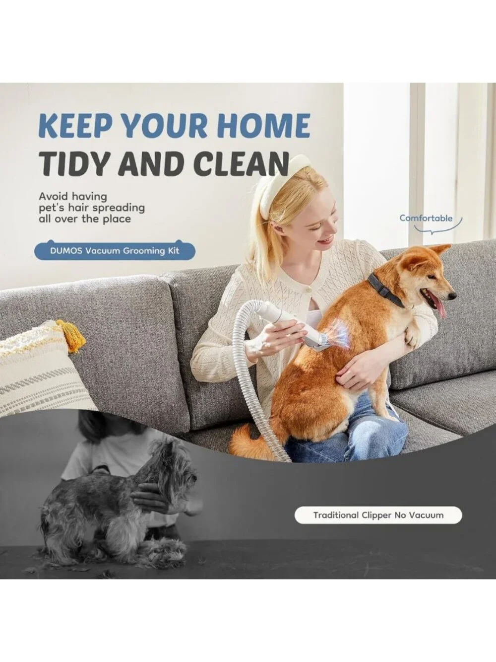 Pet Grooming Vacuum Kit for Dogs & Cats, Hair Clipper & Accessories, 2.5L